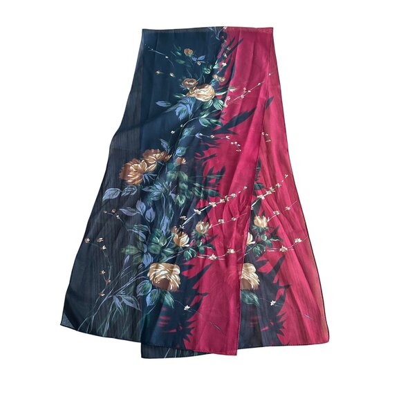 Floral Chiffon Scarf By Worthington - Red & Black With Gold Rose Pattern - Picture 7 of 7